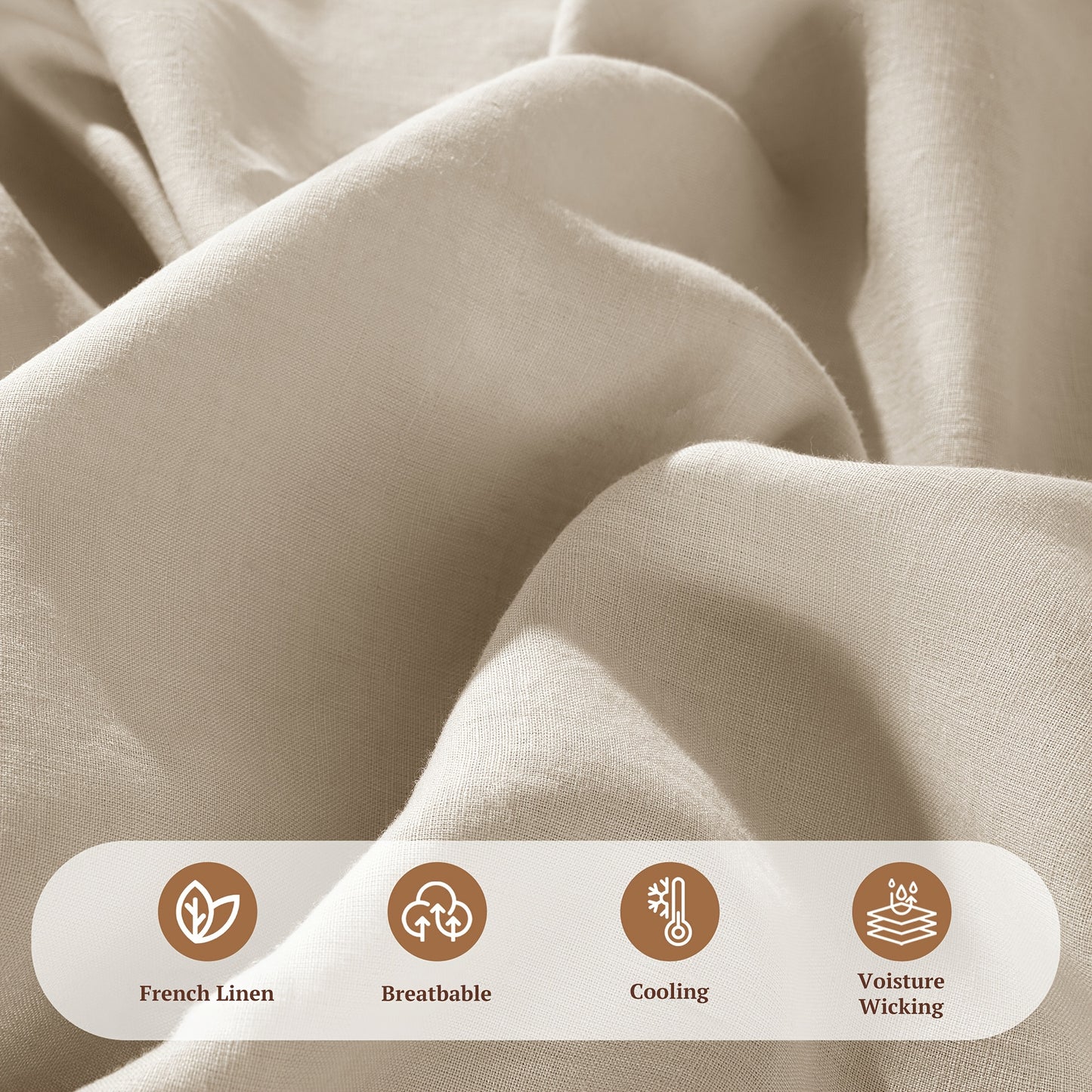 LBR02M Linen Sheet Set, Bed Sheets 4pcs Set, Solid Color Natural Flax Blend Soft Breathable Bedding