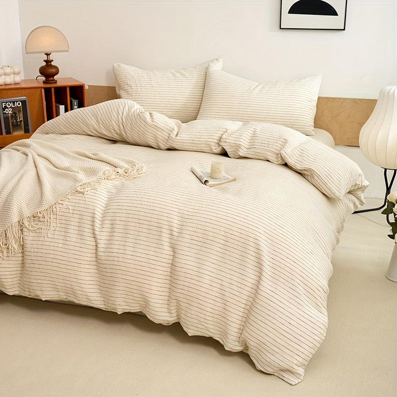 4pcs 100% French Linen Double Bedding Set, 4pcs Set Includes 1 Duvet Cover