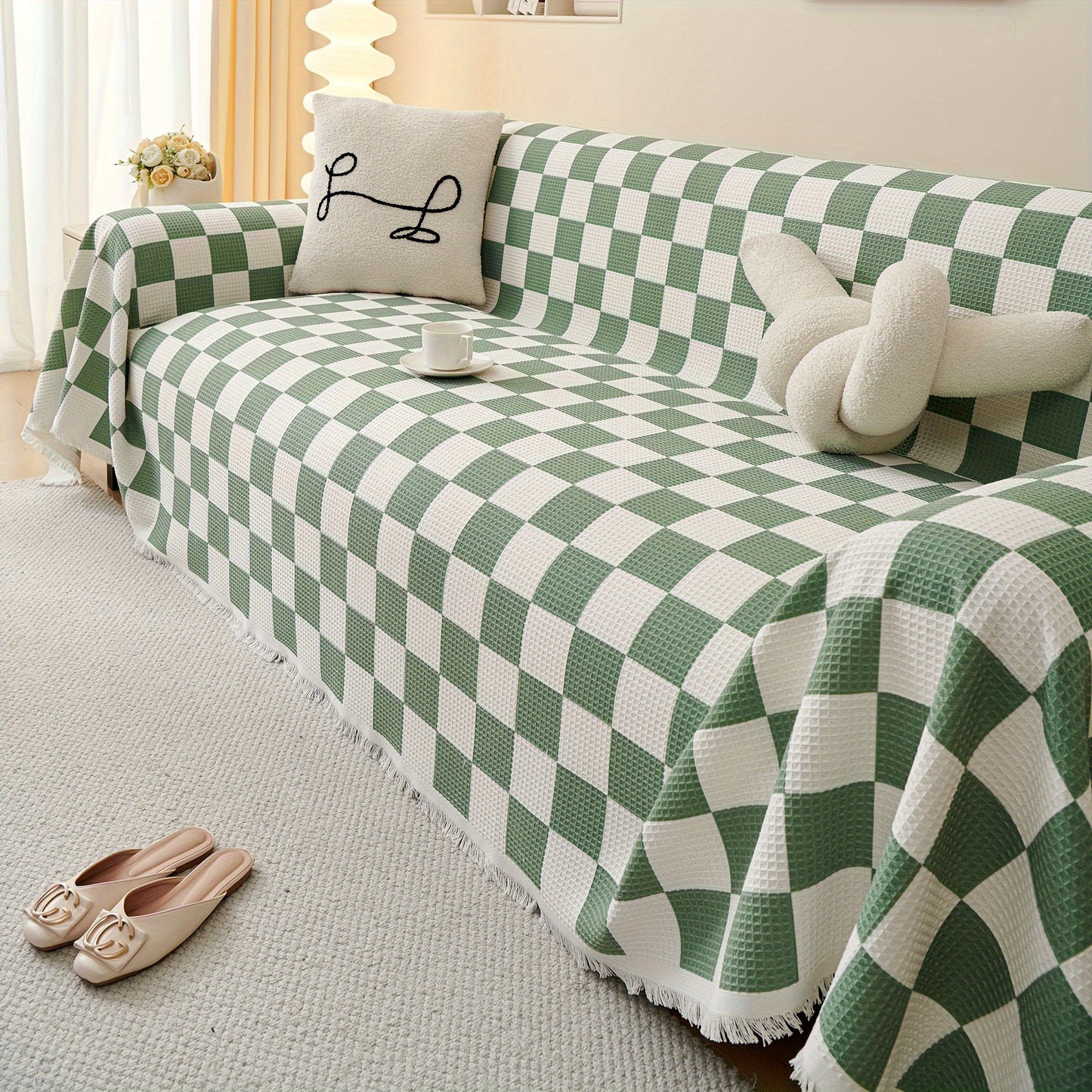 Pet-Friendly Sofa Cover Pet-Friendly Black & White Checkered Sofa Cover - Luxurious European Style