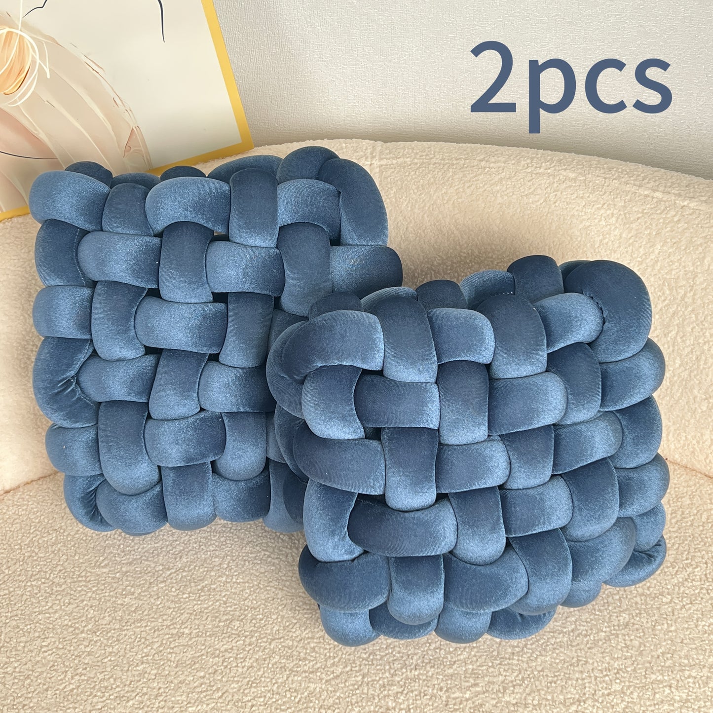 Golden 2pcs Set of Velvet Hand-Knotted Square Decorative Pillows