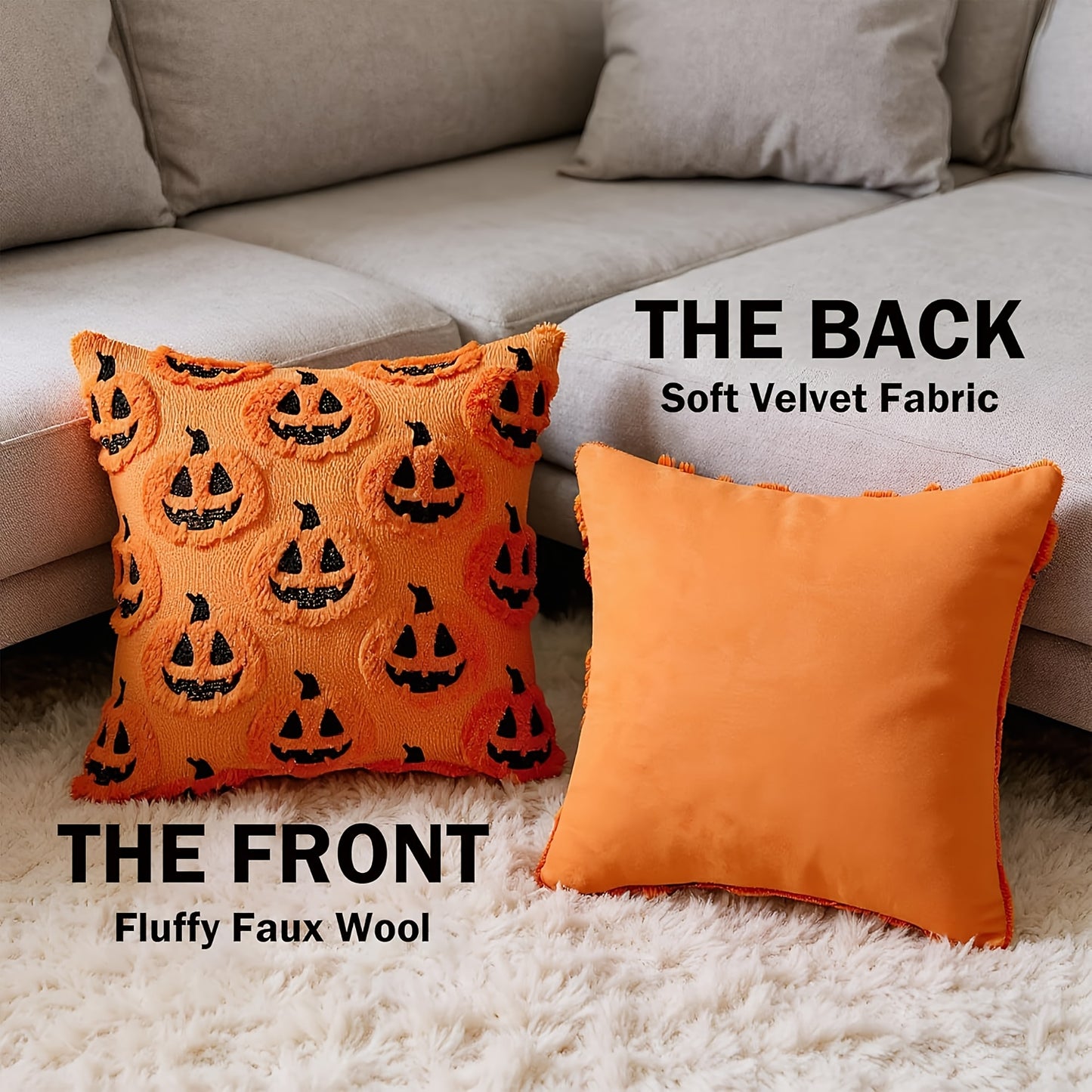 2pcs Of Halloween Ghost Pumpkin Embroidery Pattern Pillowcases, Autumn And Winter Thick Living Room