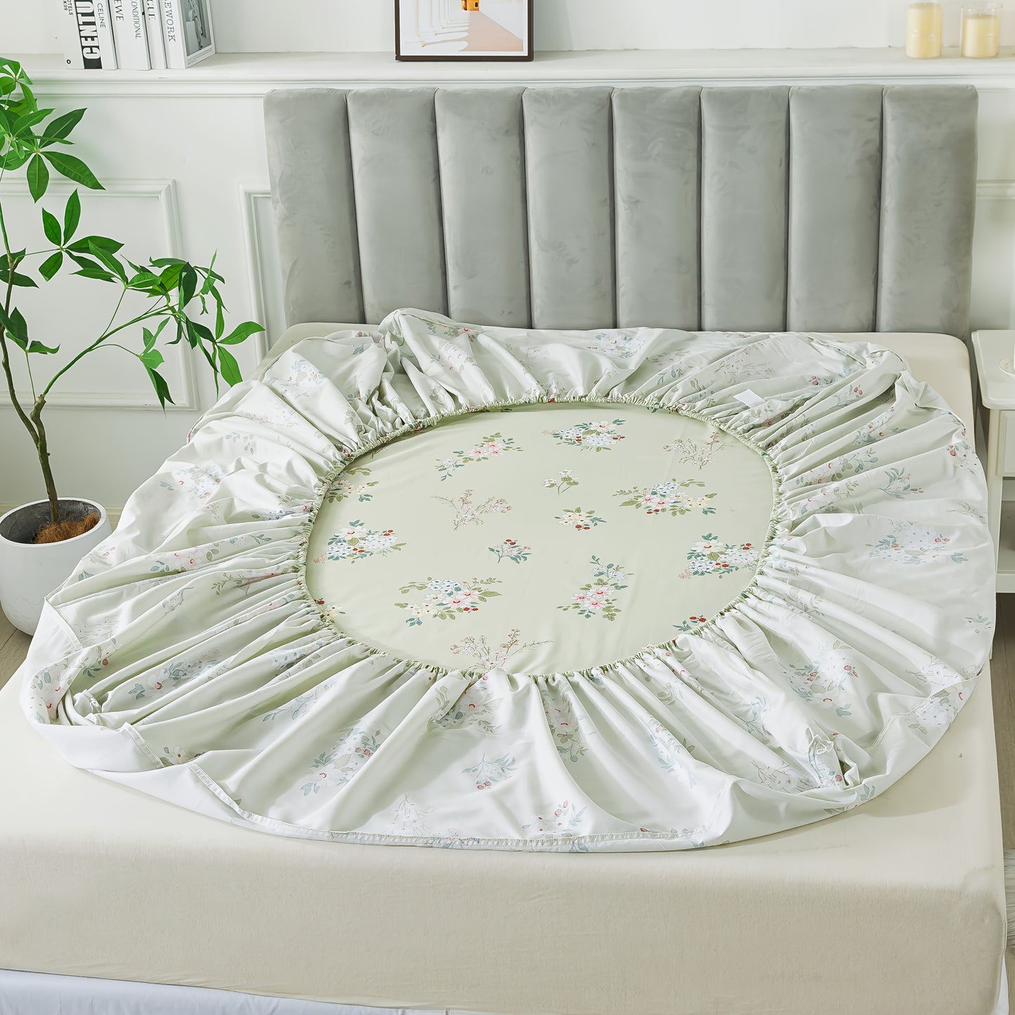 Floral Bed Sheet Set Percale Cotton Shabby Vintage Chic Rose Deep Pocket Sheets Sage Green