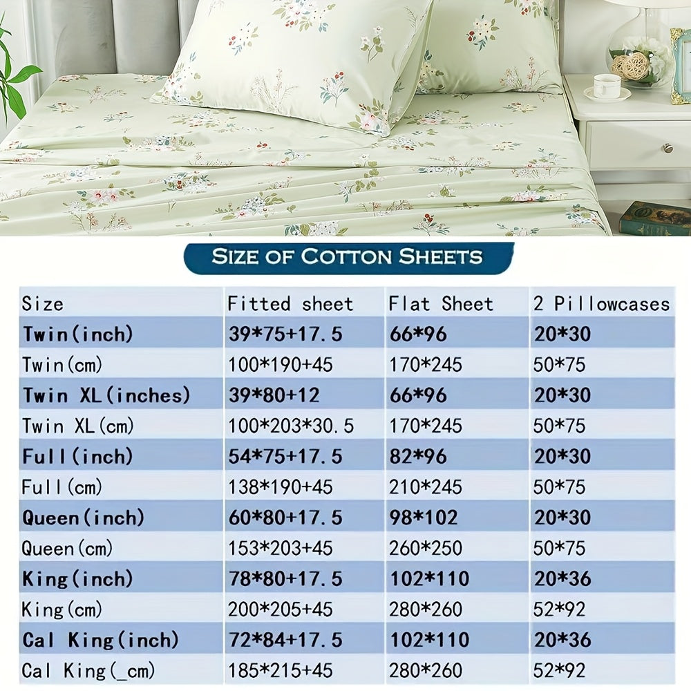Floral Bed Sheet Set Percale Cotton Shabby Vintage Chic Rose Deep Pocket Sheets Sage Green
