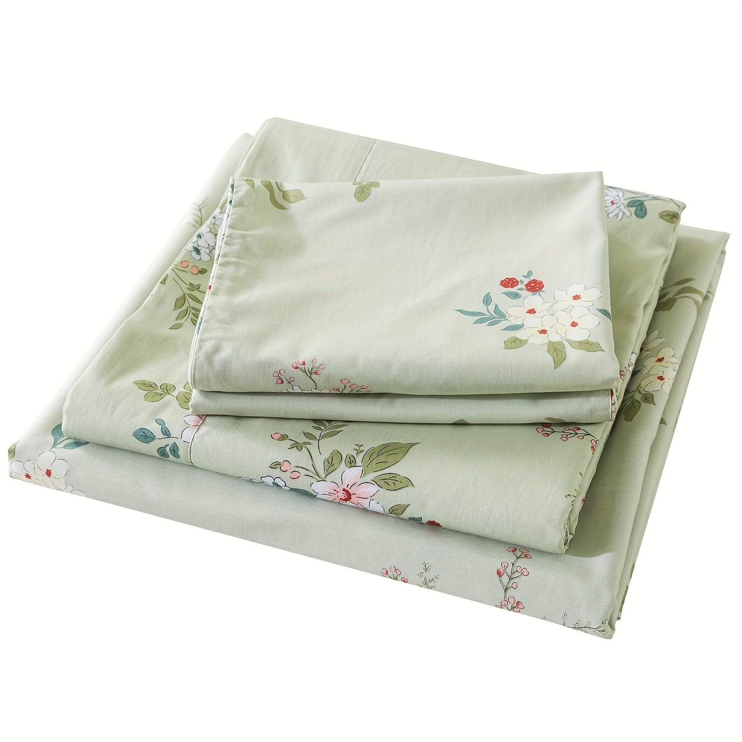 Floral Bed Sheet Set Percale Cotton Shabby Vintage Chic Rose Deep Pocket Sheets Sage Green