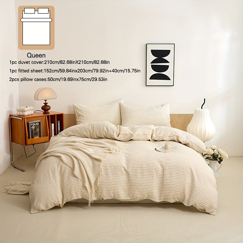 4pcs 100% French Linen Double Bedding Set, 4pcs Set Includes 1 Duvet Cover
