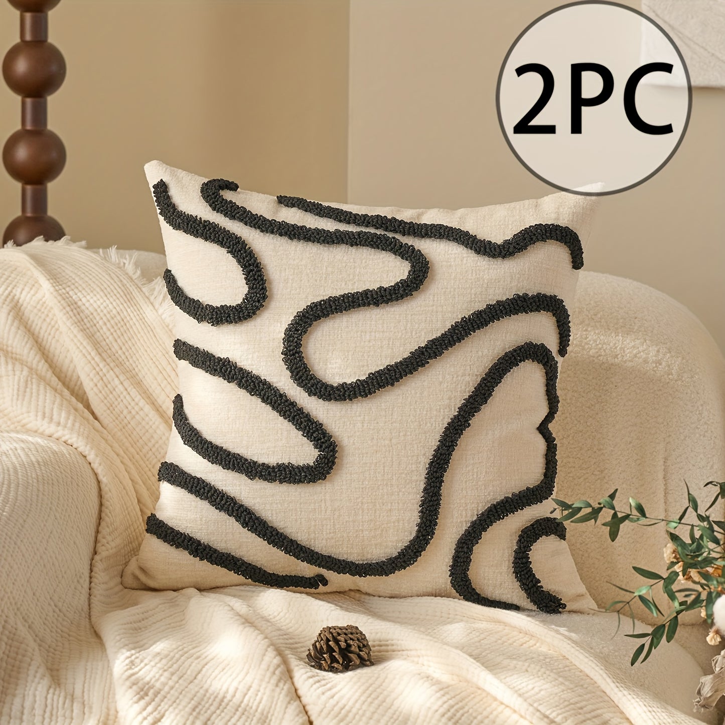 2pcs Bohemian Shawl Pillow Cover Set, Embroidered Geometric Pattern Decorative Cushion Covers for Living Room and Bedroom