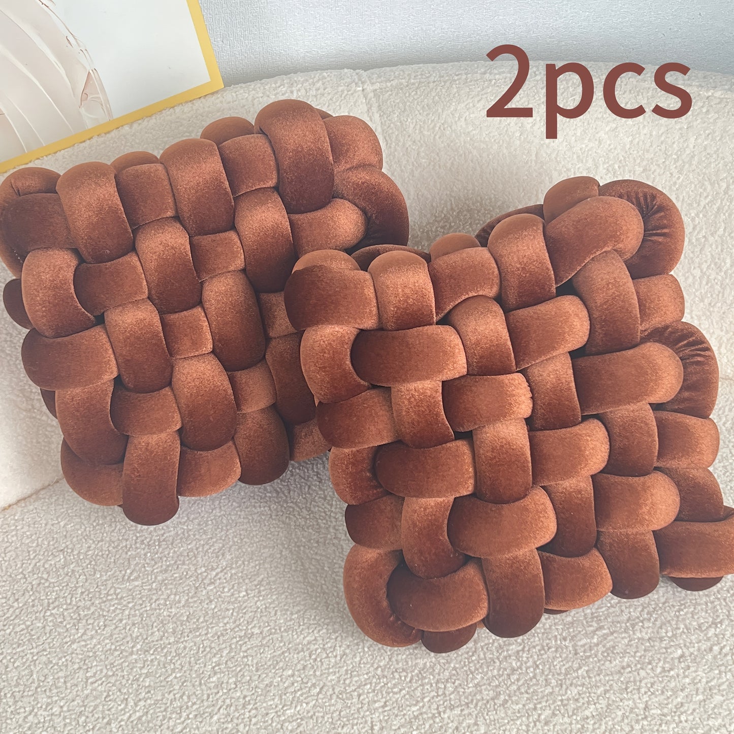 Golden 2pcs Set of Velvet Hand-Knotted Square Decorative Pillows