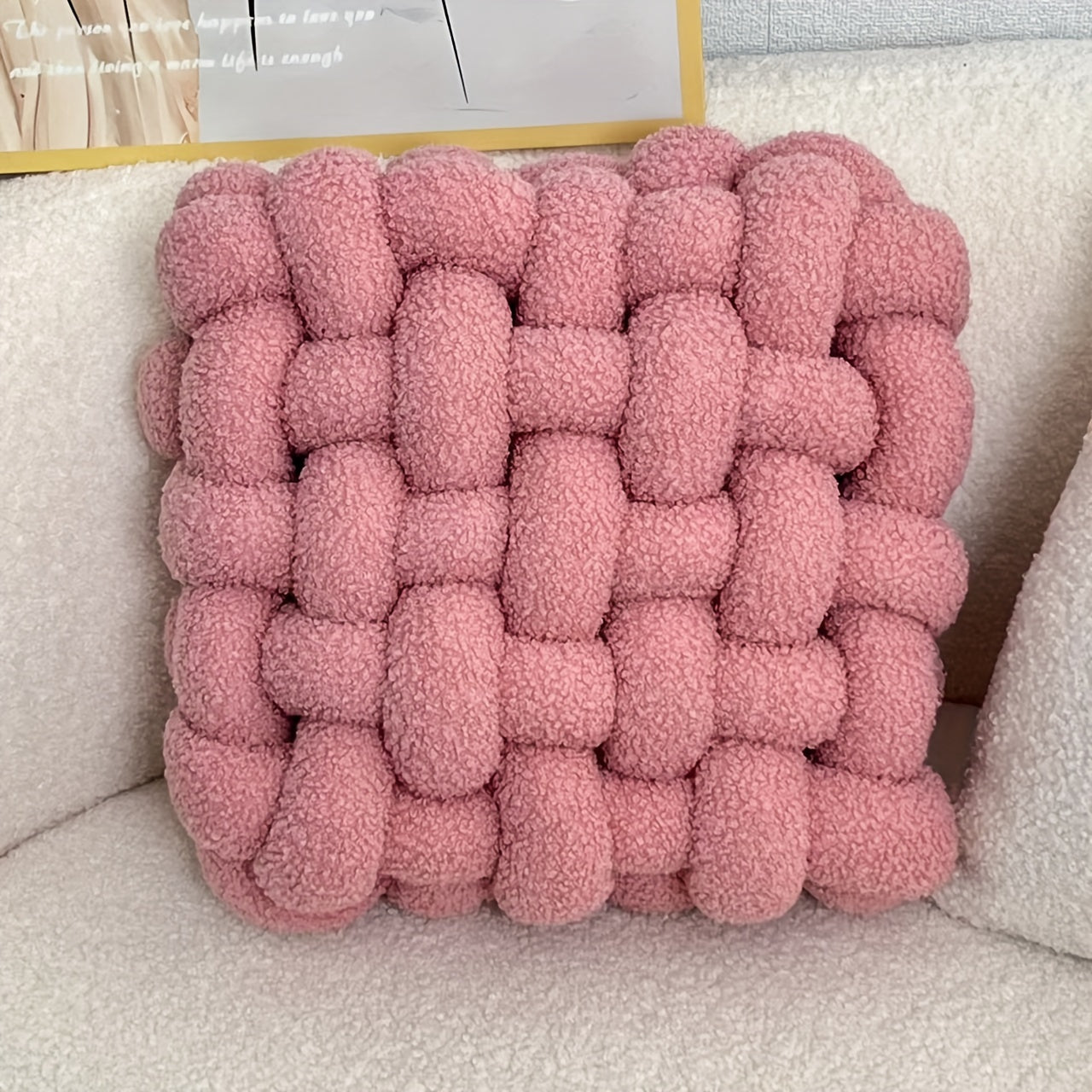 YLBKIKR 12-Inch Round Knotted Throw Pillow - Plush Teddy Velvet Geometric Pattern Decorative Cushion