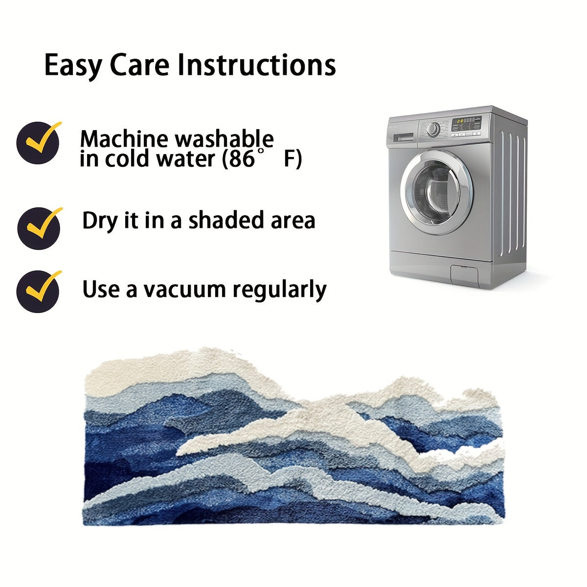 Wave Pattern Plush Soft Area Rug, Ocean-Themed Irregular Shaped Non-Slip TPR Backing Polyester Carpet