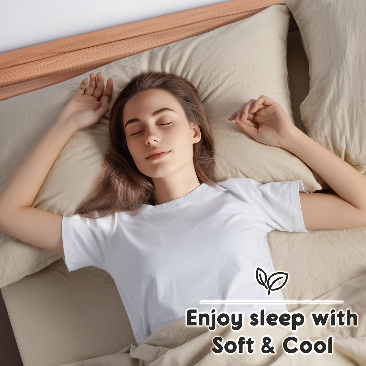 LBR02M Linen Sheet Set, Bed Sheets 4pcs Set, Solid Color Natural Flax Blend Soft Breathable Bedding