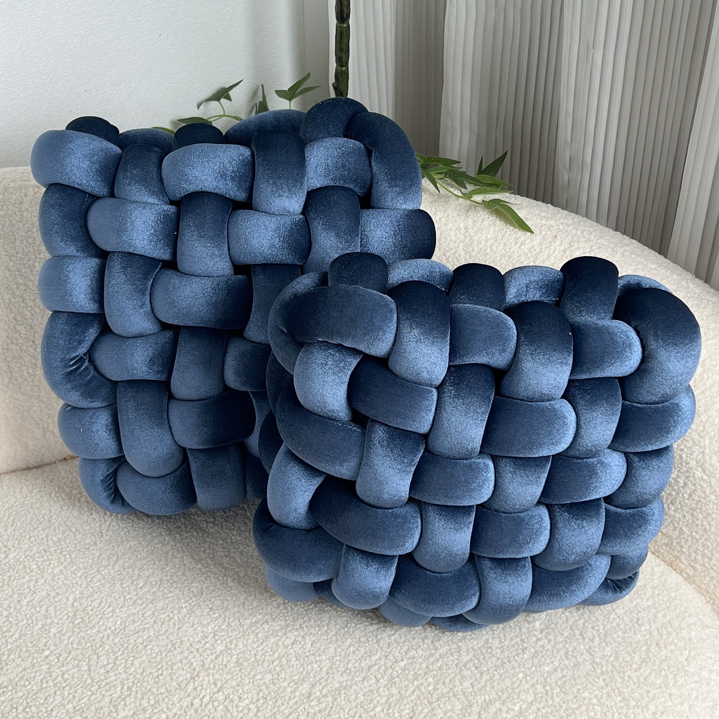 Golden 2pcs Set of Velvet Hand-Knotted Square Decorative Pillows