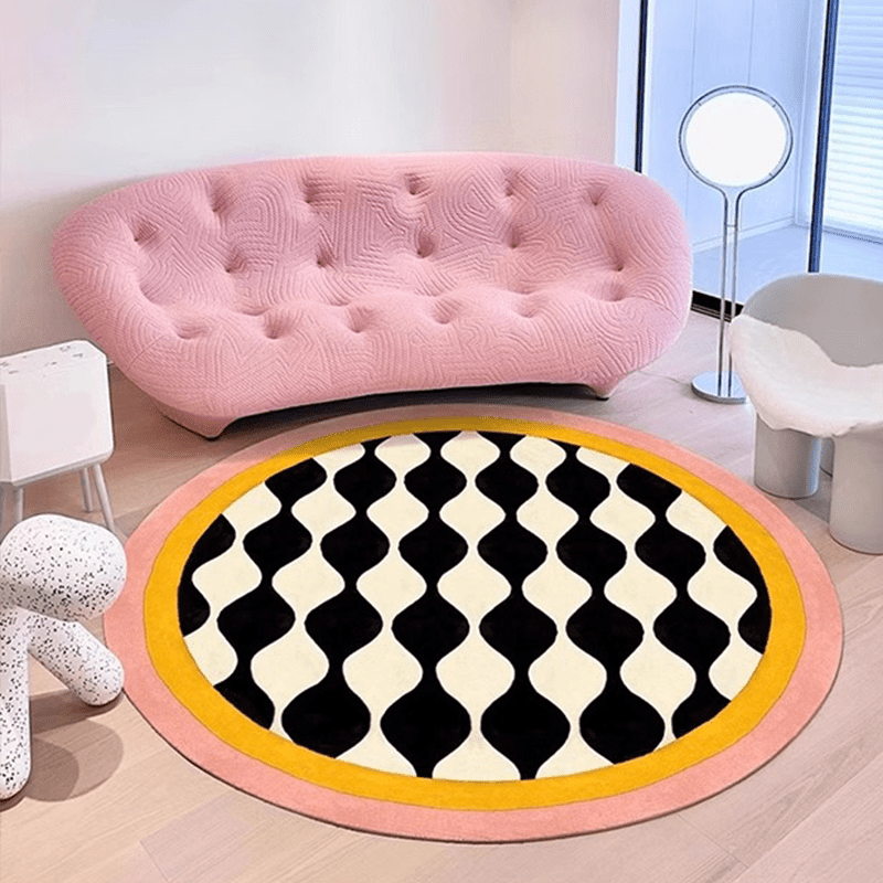 Extra Thick 8mm Luxury Black & White Striped Round Mat - Heavy-Duty 1000gsm Plush Mat