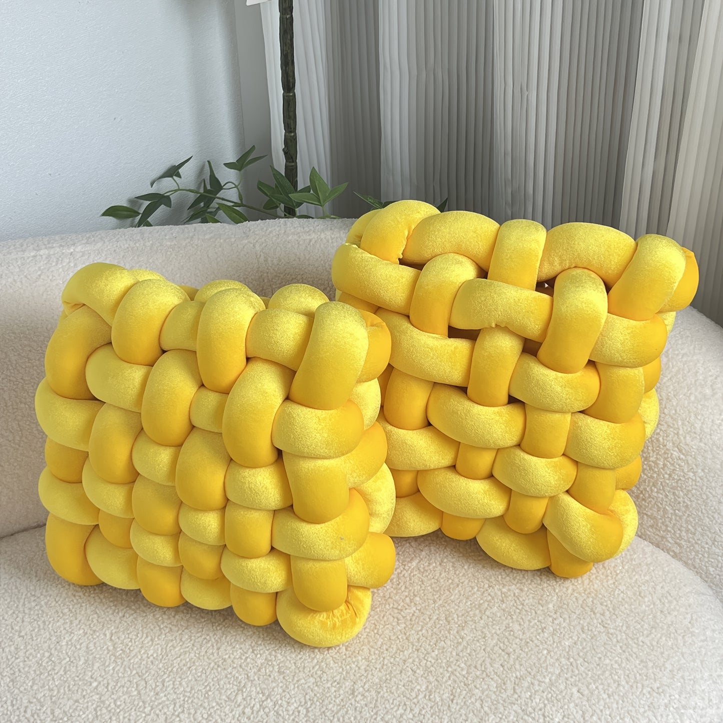 Golden 2pcs Set of Velvet Hand-Knotted Square Decorative Pillows