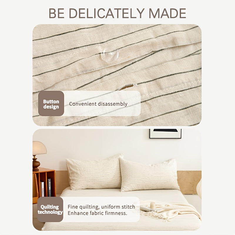 4pcs 100% French Linen Double Bedding Set, 4pcs Set Includes 1 Duvet Cover