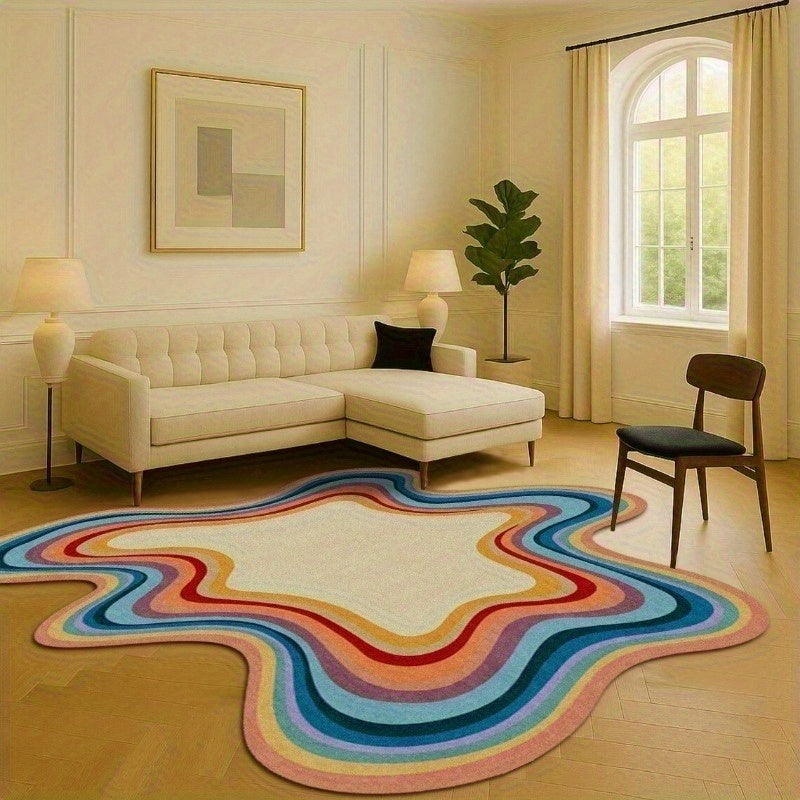 1pc Abstract Art Colorful Fluffy Area Mat - Soft Polyester Fiber, Irregular Shape
