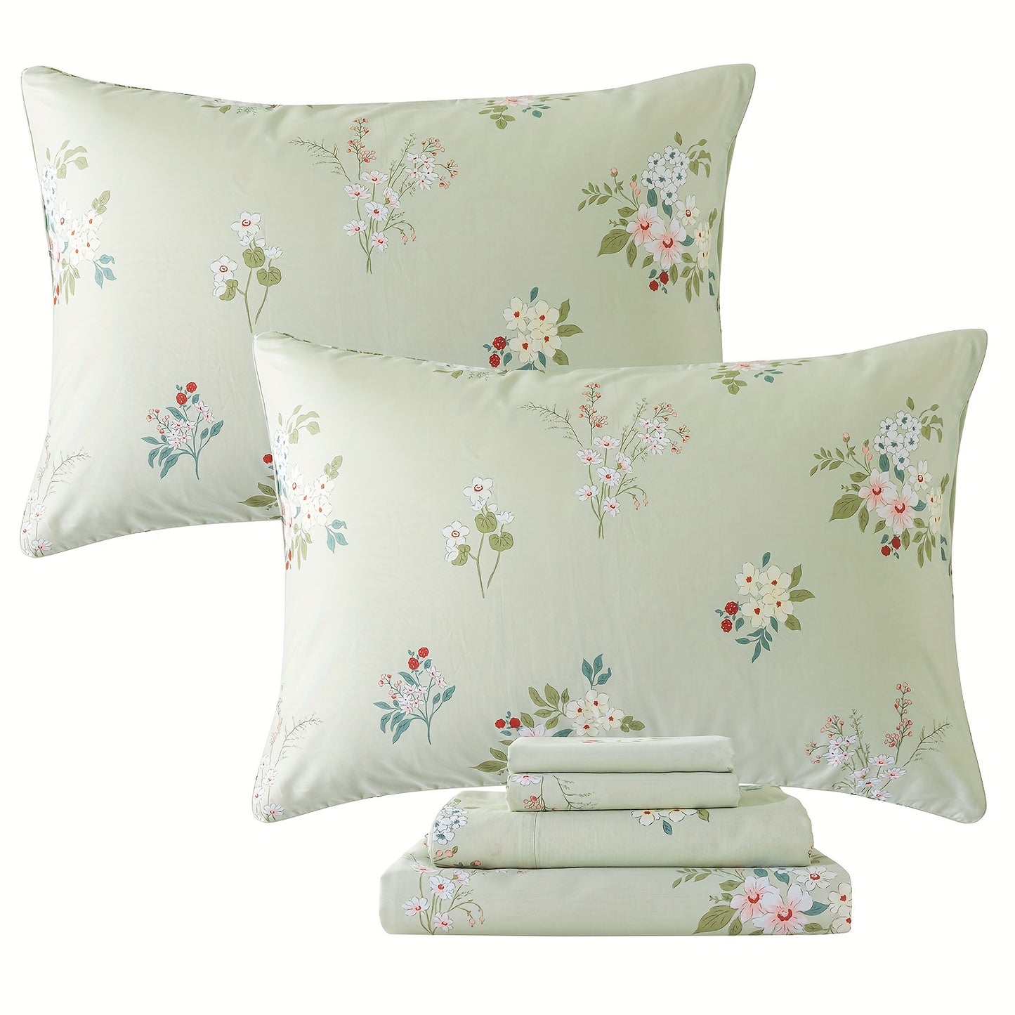 Floral Bed Sheet Set Percale Cotton Shabby Vintage Chic Rose Deep Pocket Sheets Sage Green