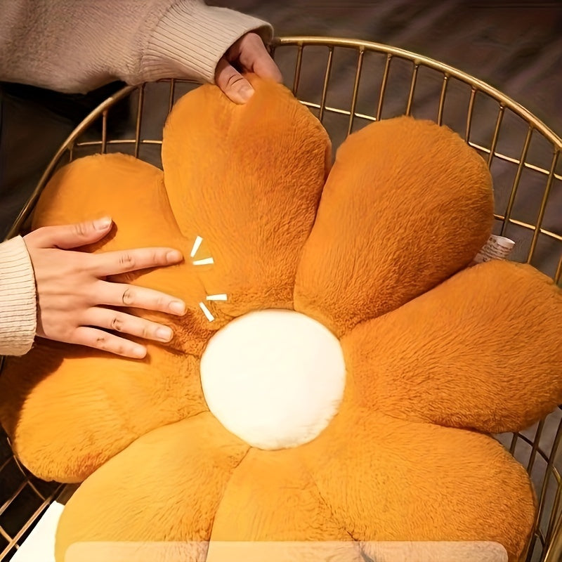 Contemporary Floral Plush Flower Cushion - Soft Polyester Short Plush, Sun-Scented, Hand Wash Only