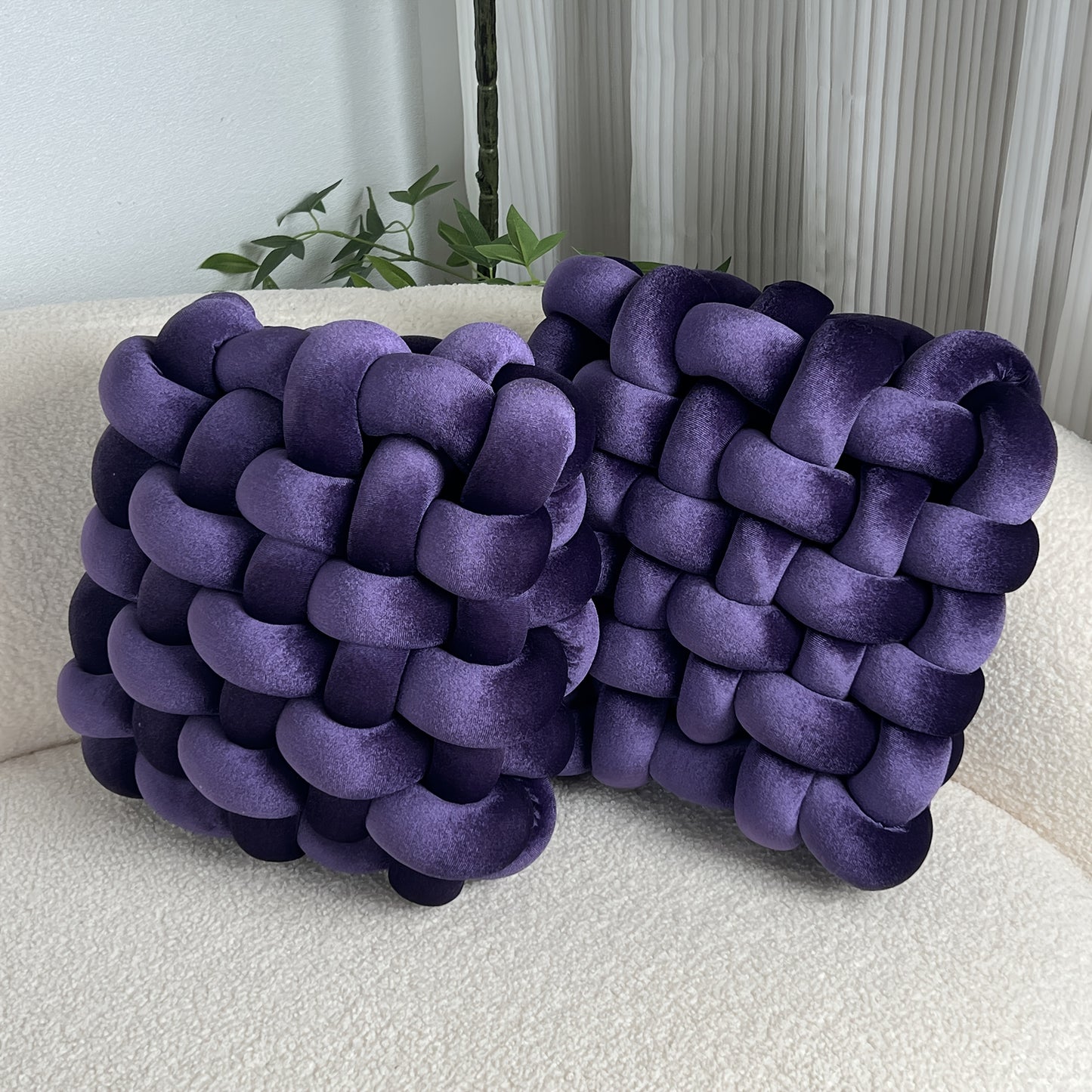 Golden 2pcs Set of Velvet Hand-Knotted Square Decorative Pillows