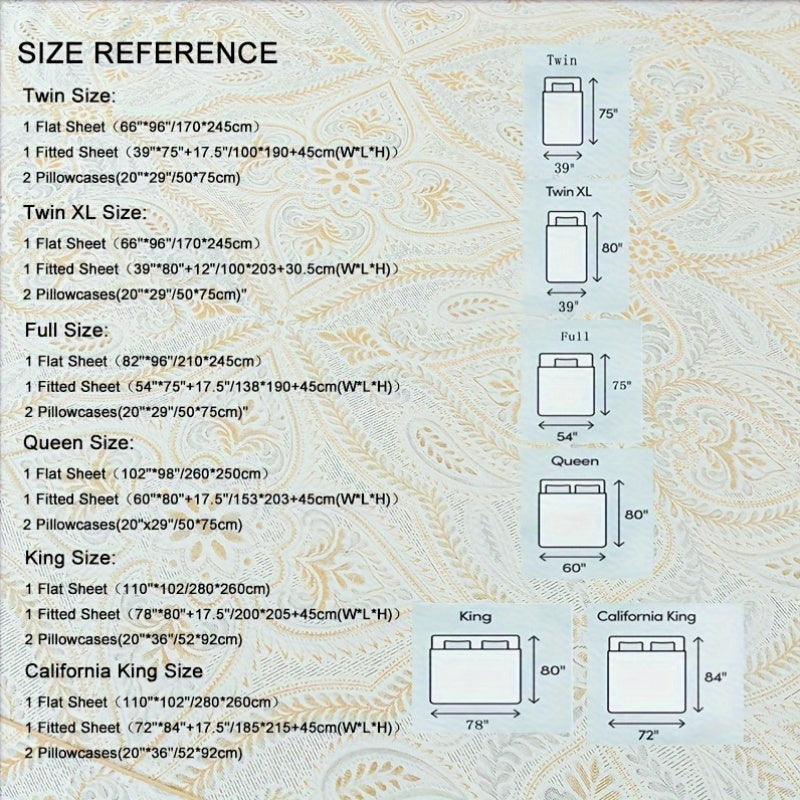 4pcs 100% Sheets Set Classical Damask Paisley Bedding Luxurious Golden Classy Paisley Bed Sheet Set Breathable