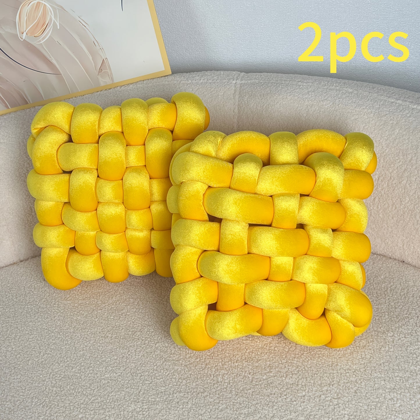 Golden 2pcs Set of Velvet Hand-Knotted Square Decorative Pillows