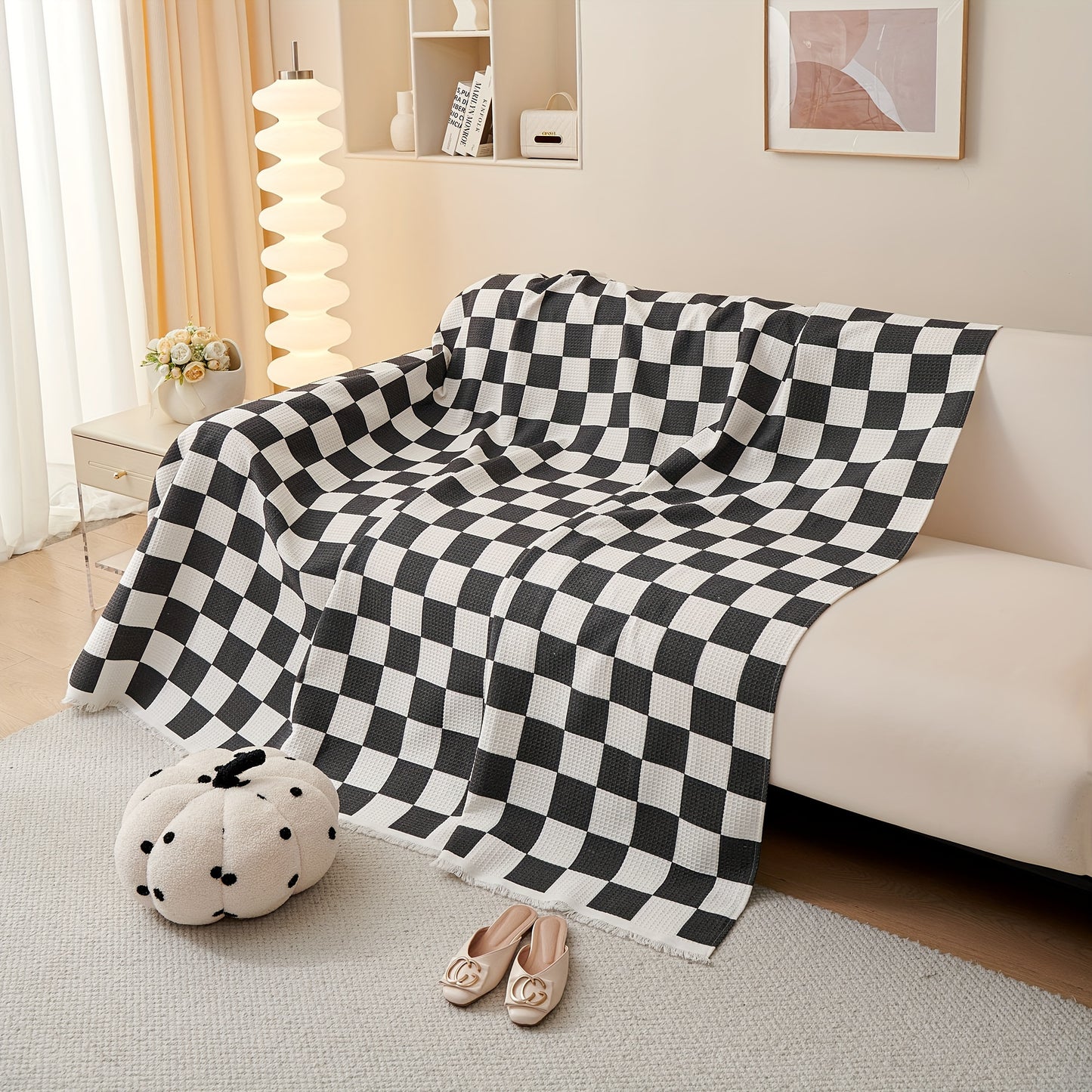 Pet-Friendly Sofa Cover Pet-Friendly Black & White Checkered Sofa Cover - Luxurious European Style