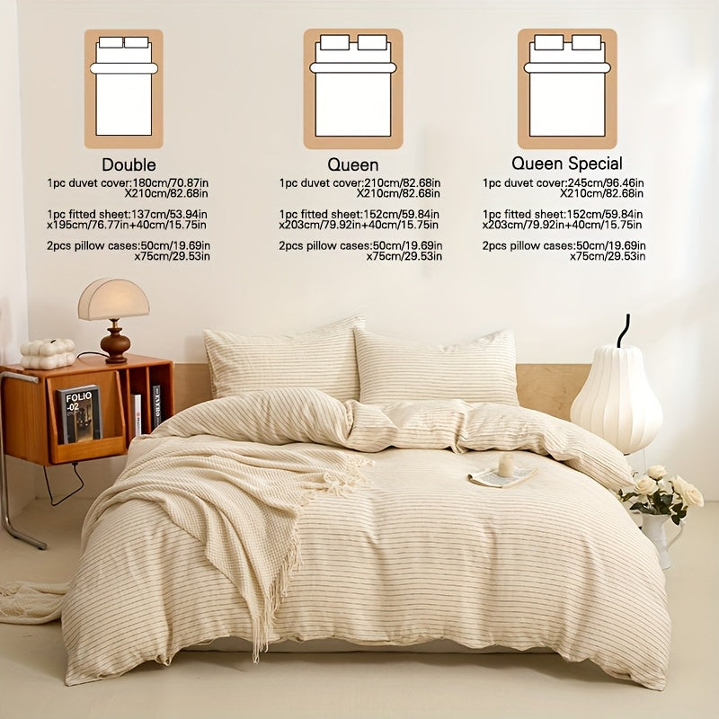 4pcs 100% French Linen Double Bedding Set, 4pcs Set Includes 1 Duvet Cover