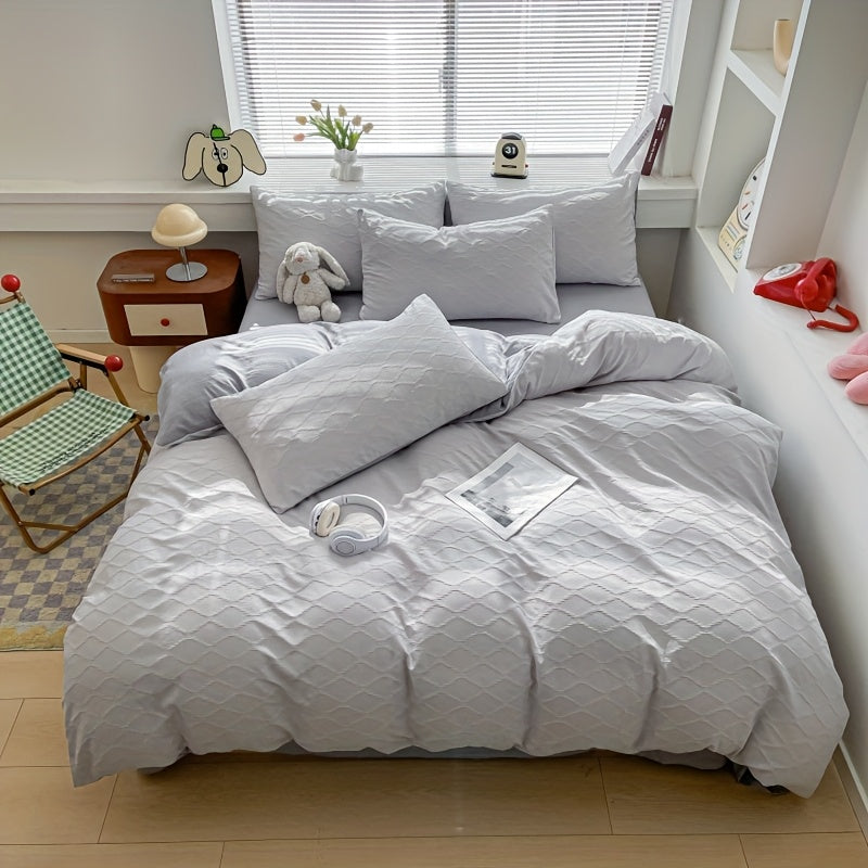 4pcs Rhombus Pattern Double-Layer Four-Piece Set, Bedding, Soft and Delicate