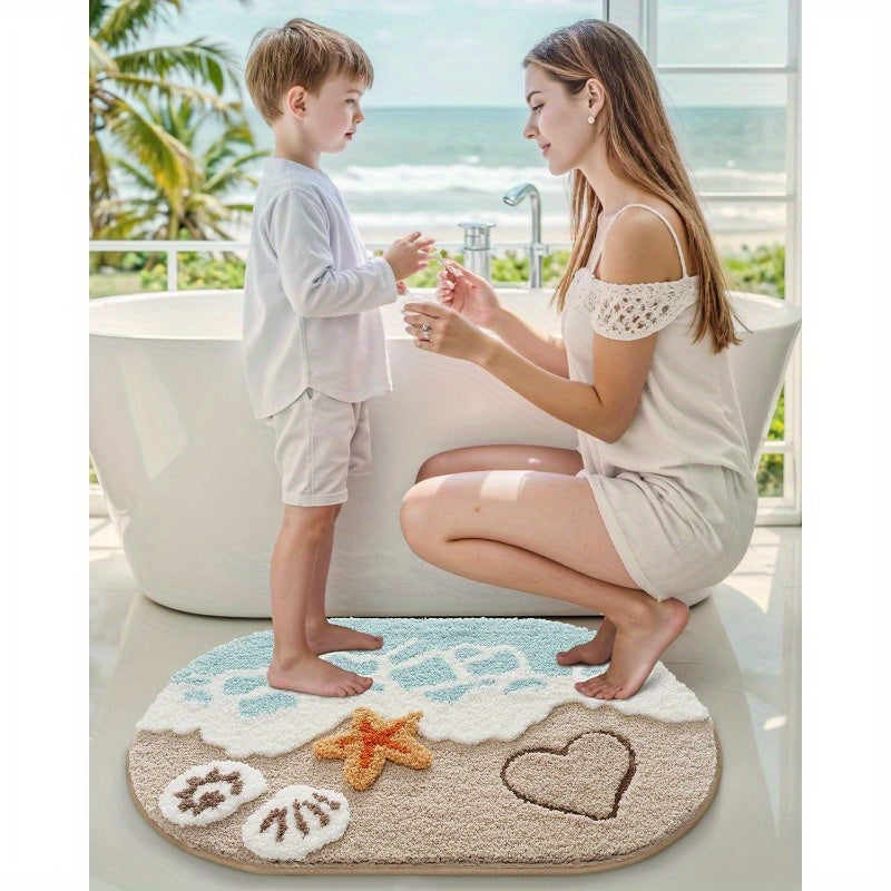 Soft and Absorbent Beach Bathroom Carpet, Non-Slip Backing