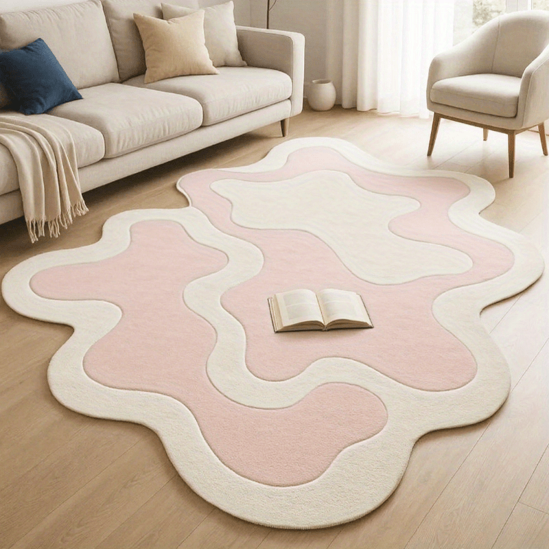 Modern Abstract Art Style Large Area Mat - Washable, Non-Slip, Irregular Shape, Polyester 100