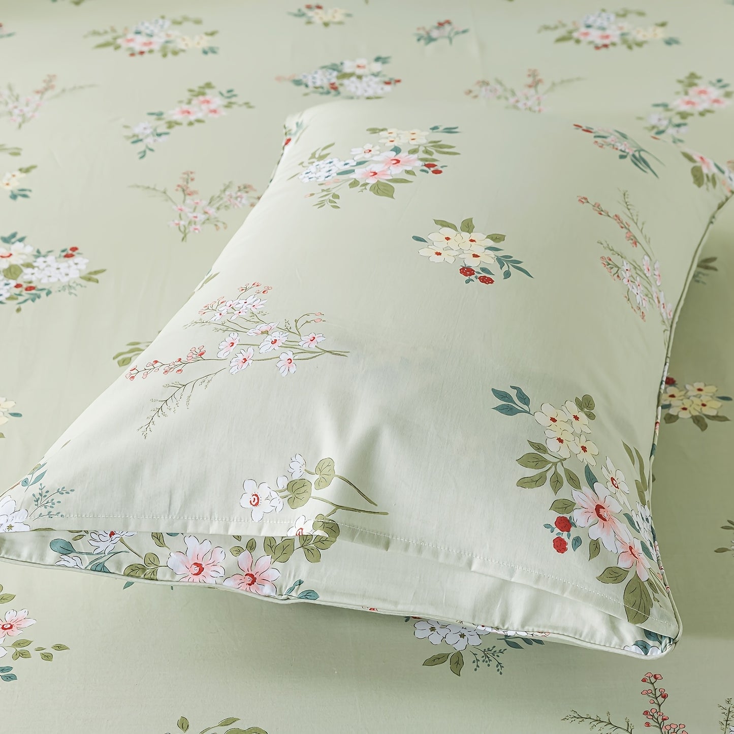 Floral Bed Sheet Set Percale Cotton Shabby Vintage Chic Rose Deep Pocket Sheets Sage Green