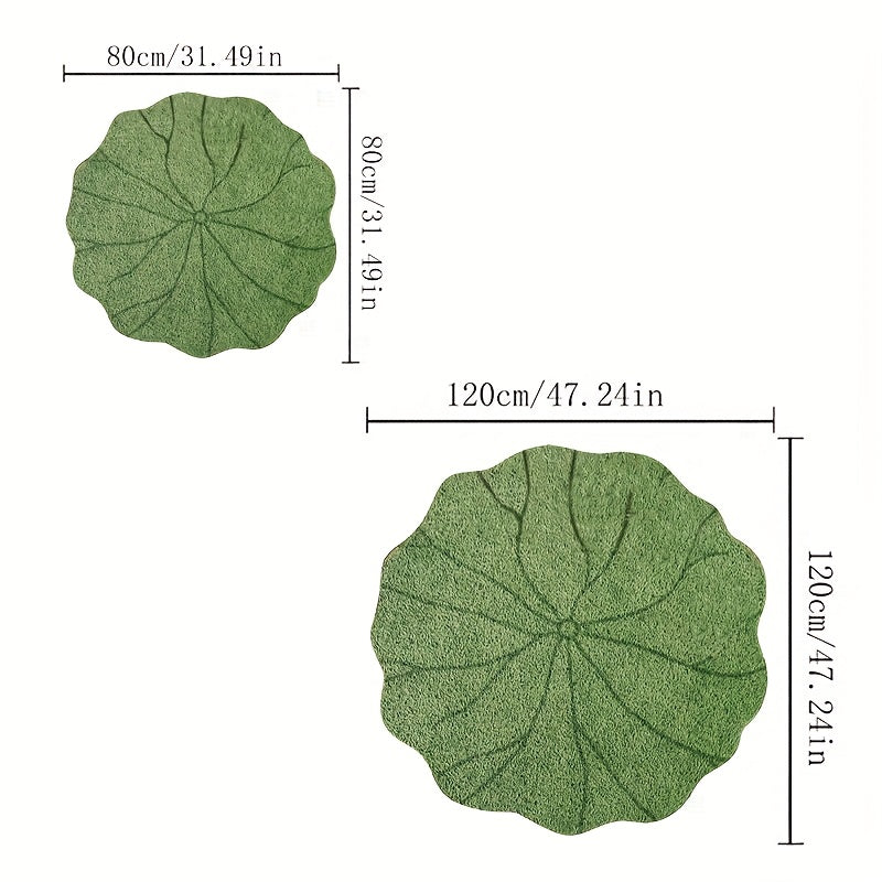 Green Leaf-Shaped Irregular Round Mat with High-Definition Print