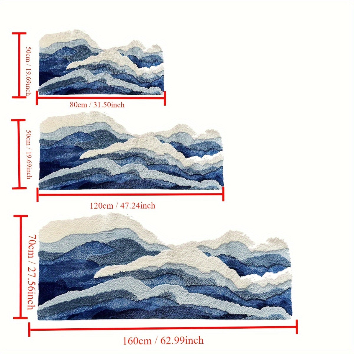 Wave Pattern Plush Soft Area Rug, Ocean-Themed Irregular Shaped Non-Slip TPR Backing Polyester Carpet