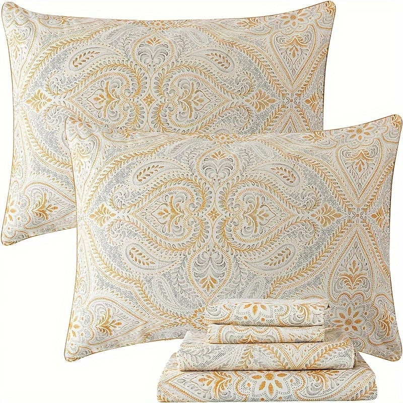 4pcs 100% Sheets Set Classical Damask Paisley Bedding Luxurious Golden Classy Paisley Bed Sheet Set Breathable