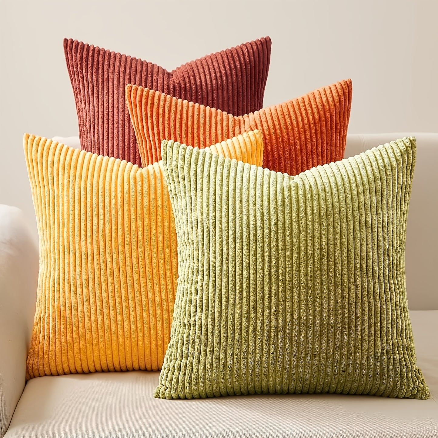 4 Pack Corduroy Pillow Covers, Soft Textured Fabric, Double-Sided Design with Zipper Closure