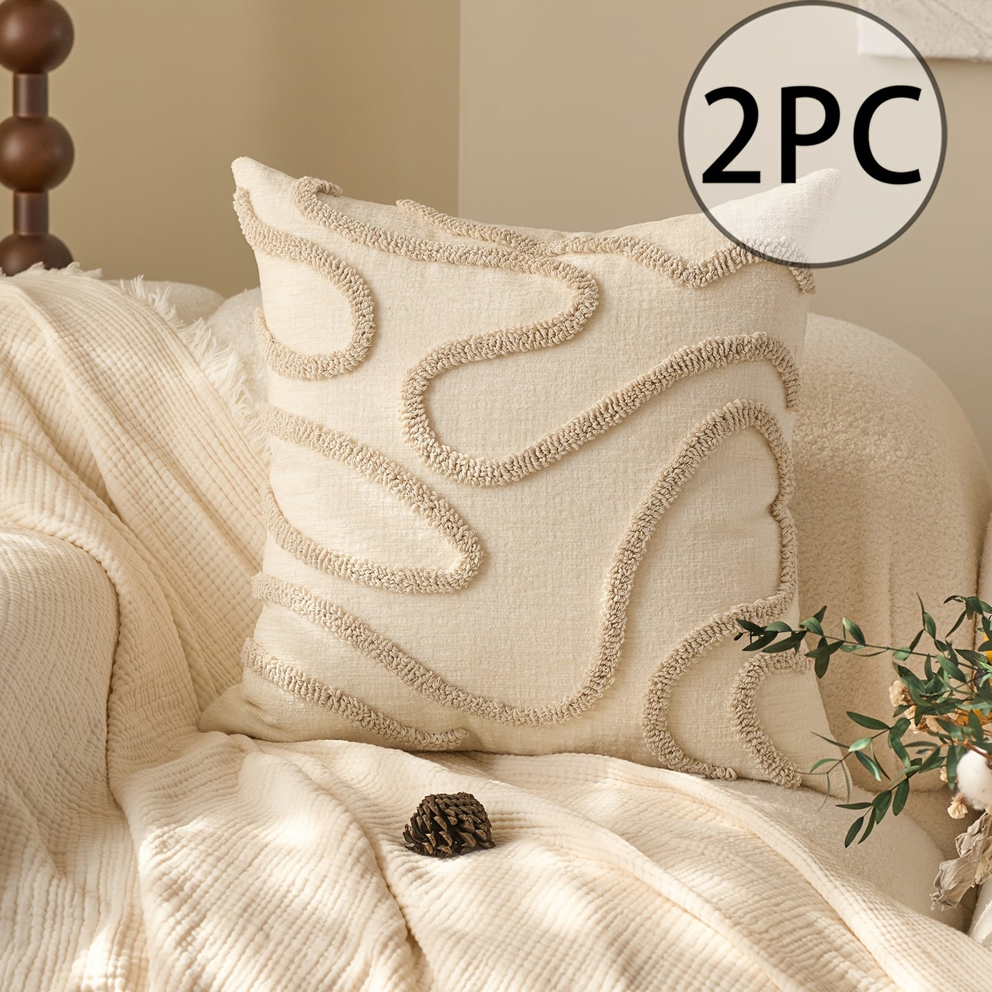 2pcs Bohemian Shawl Pillow Cover Set, Embroidered Geometric Pattern Decorative Cushion Covers for Living Room and Bedroom