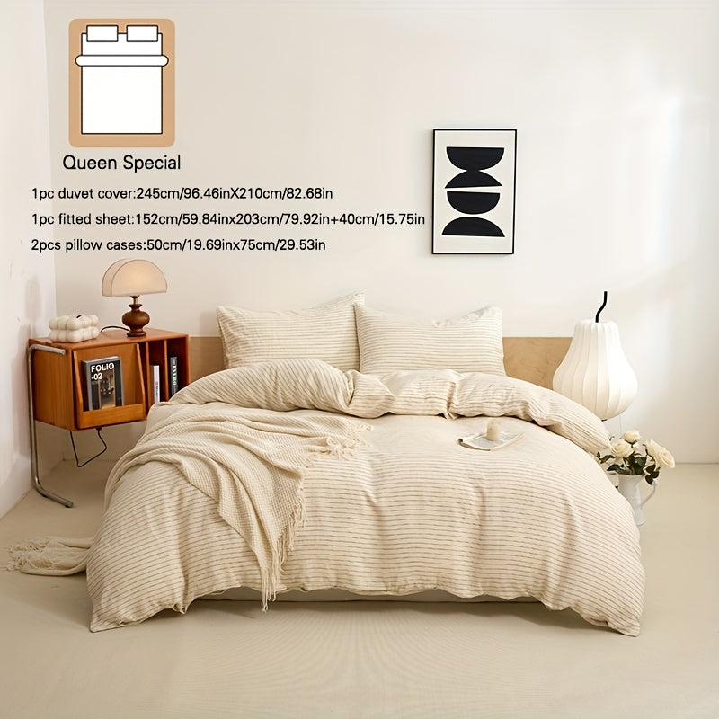 4pcs 100% French Linen Double Bedding Set, 4pcs Set Includes 1 Duvet Cover