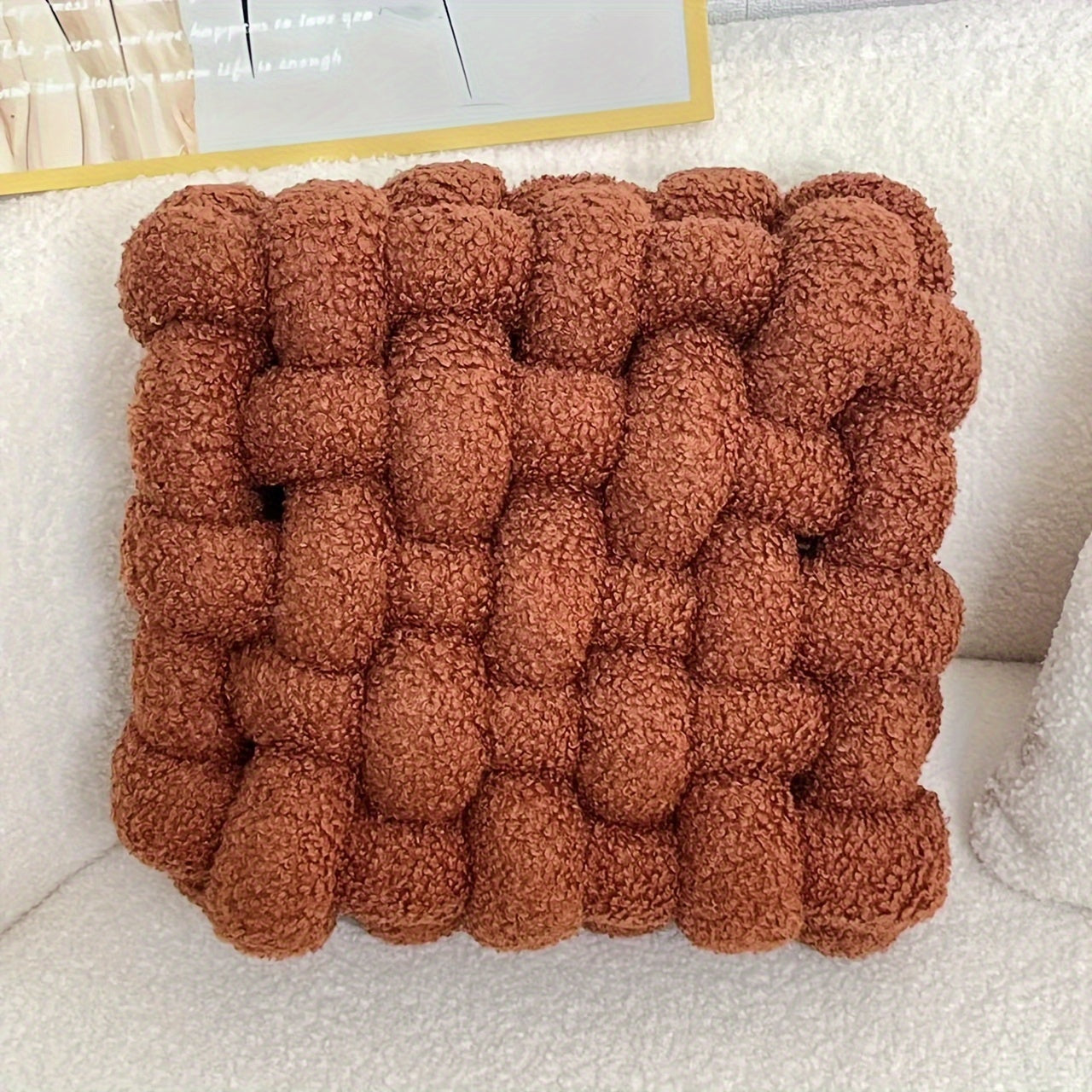 YLBKIKR 12-Inch Round Knotted Throw Pillow - Plush Teddy Velvet Geometric Pattern Decorative Cushion