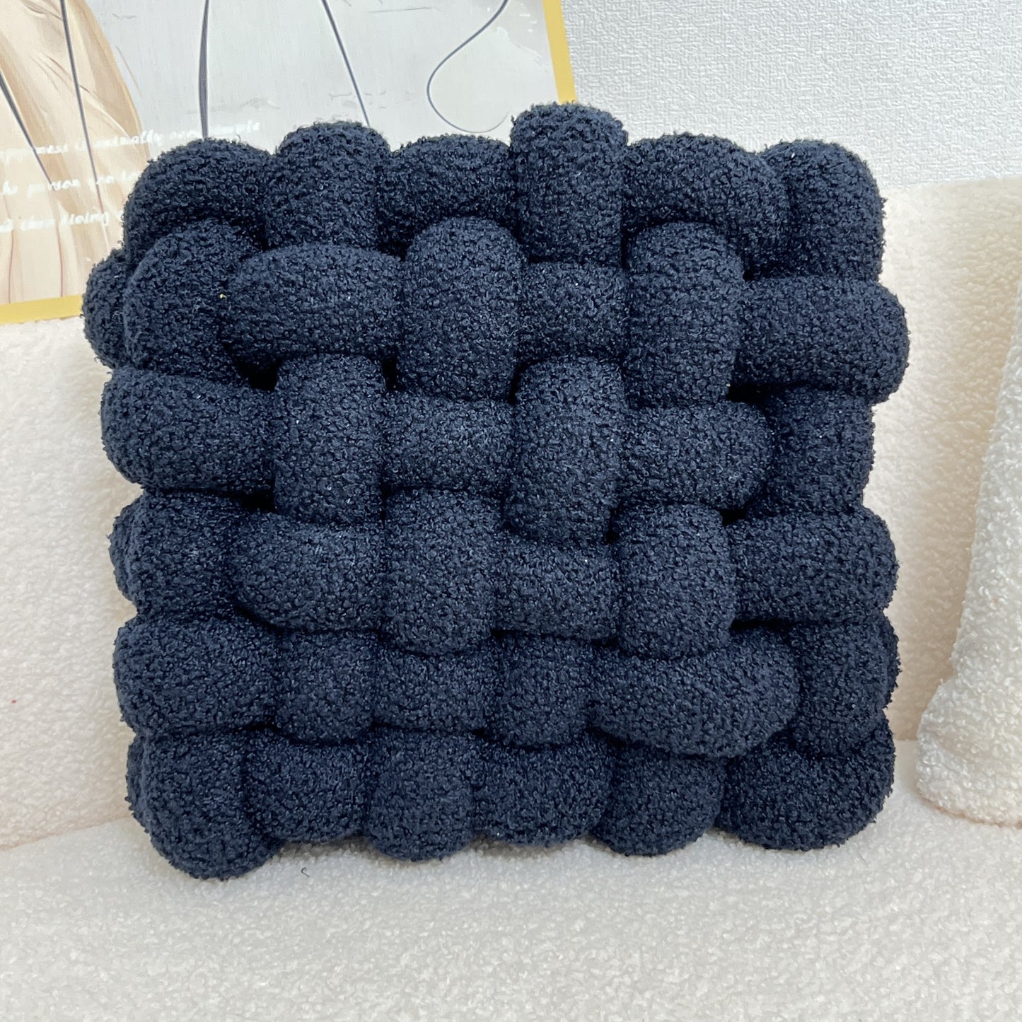 YLBKIKR 12-Inch Round Knotted Throw Pillow - Plush Teddy Velvet Geometric Pattern Decorative Cushion