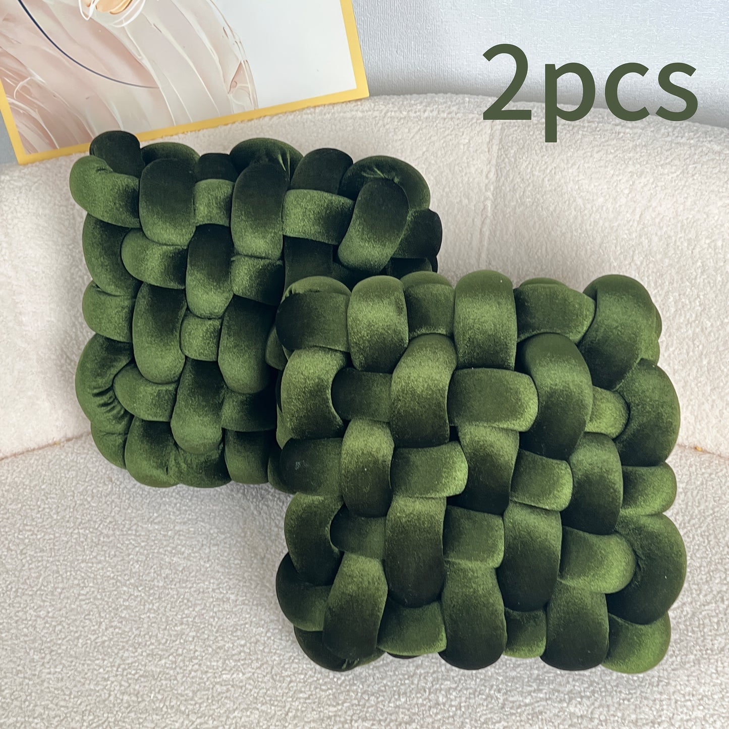 Golden 2pcs Set of Velvet Hand-Knotted Square Decorative Pillows