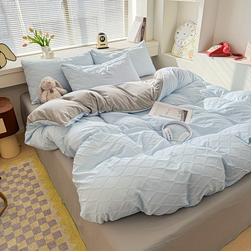 4pcs Rhombus Pattern Double-Layer Four-Piece Set, Bedding, Soft and Delicate