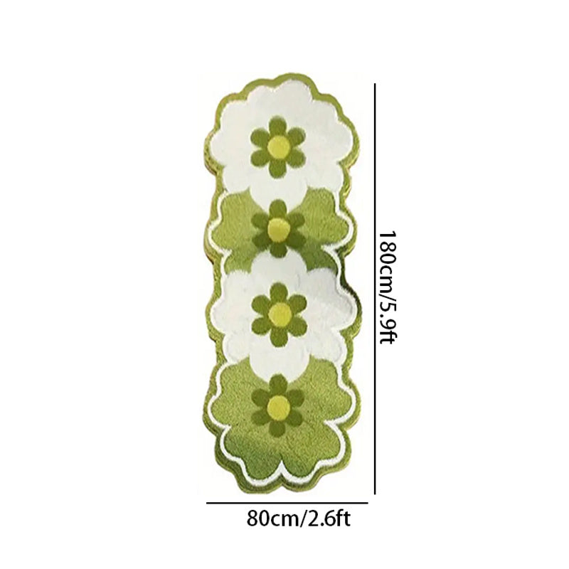 1pc Plush Soft Pink & Green Irregular Flower Shaped Mat - Large Oval-like Bedside Mat