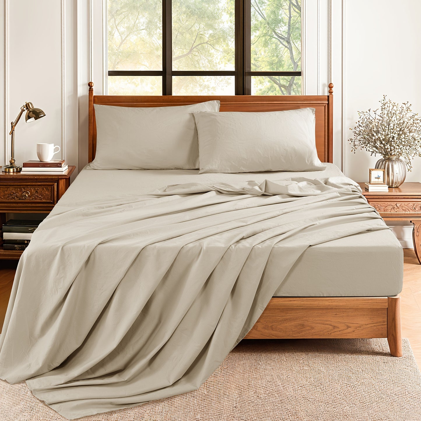 4pcs Linen Bed Set, Breathable and Durable Bed Sheets, 16-Inch Deep Pocket Fitted Sheet
