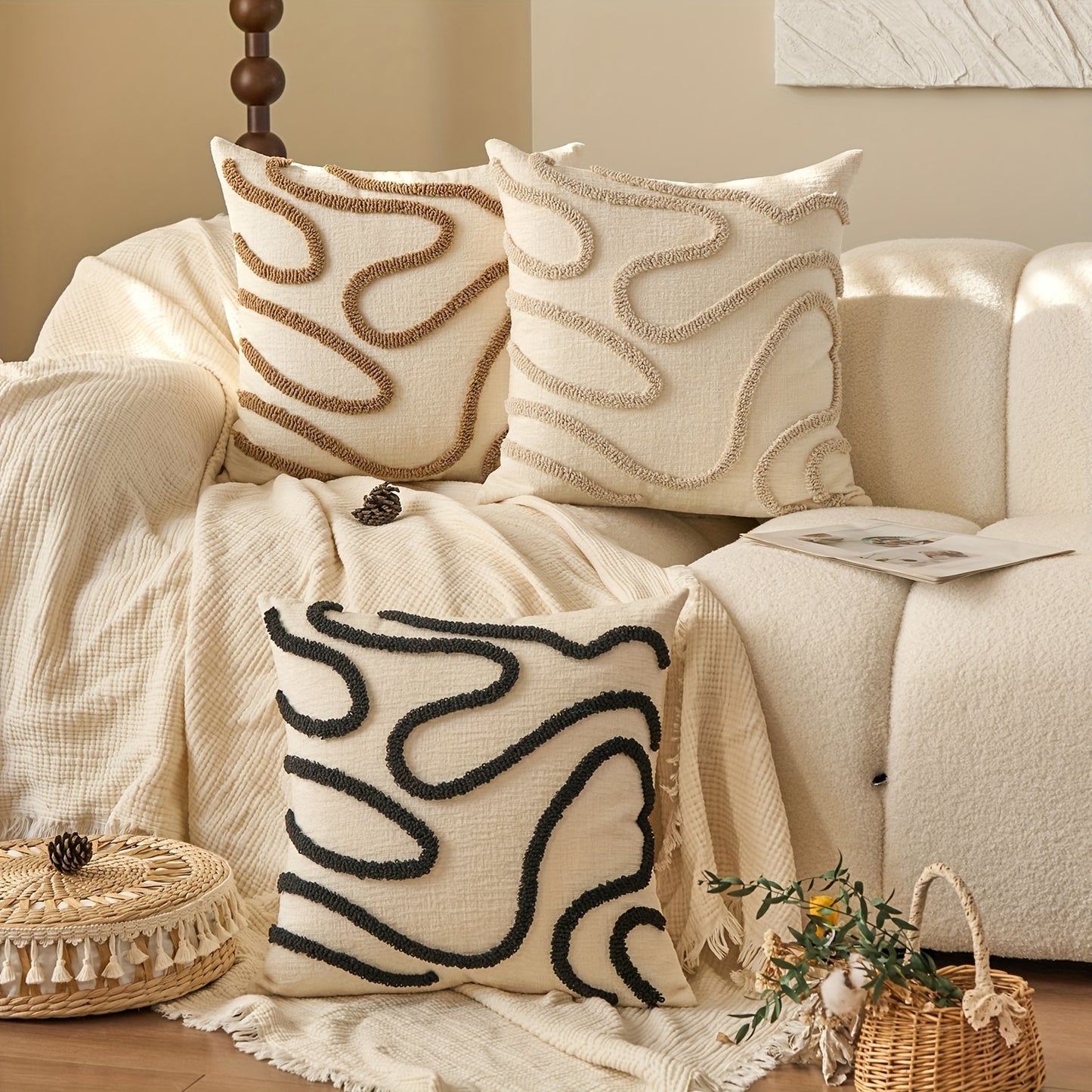 2pcs Bohemian Shawl Pillow Cover Set, Embroidered Geometric Pattern Decorative Cushion Covers for Living Room and Bedroom