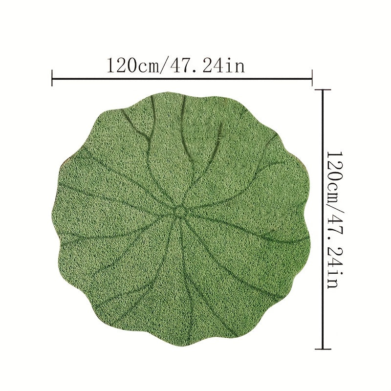 Green Leaf-Shaped Irregular Round Mat with High-Definition Print