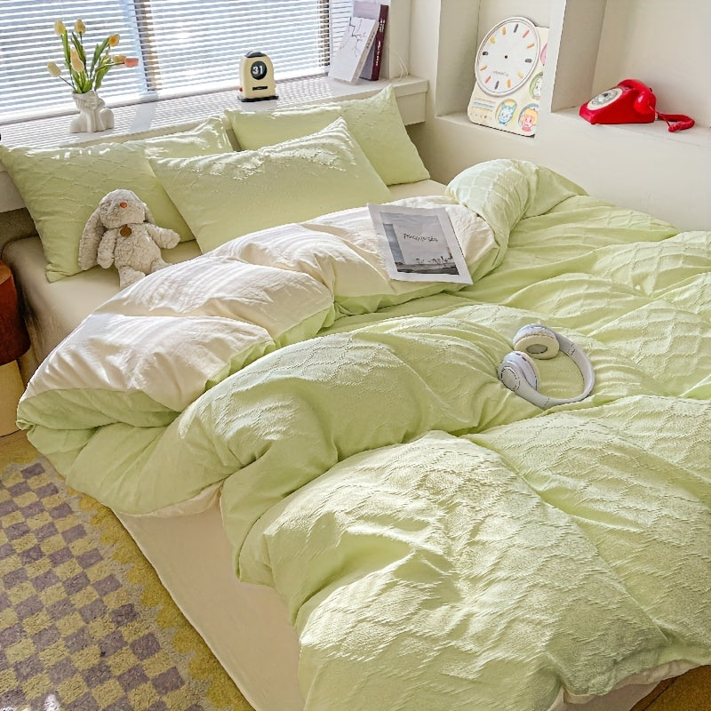 4pcs Rhombus Pattern Double-Layer Four-Piece Set, Bedding, Soft and Delicate