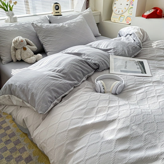 4pcs Rhombus Pattern Double-Layer Four-Piece Set, Bedding, Soft and Delicate