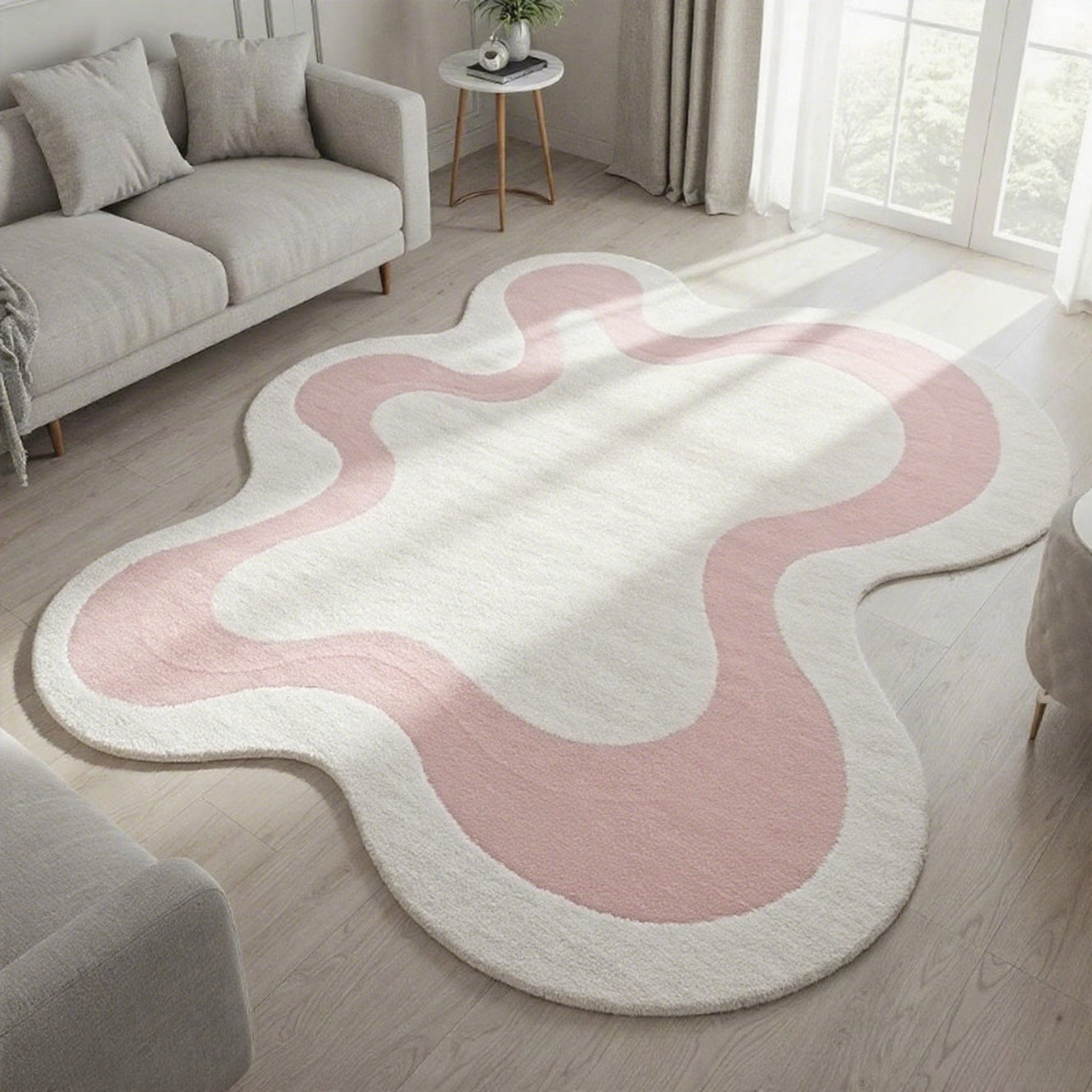1000g+10mm Cute Pink Irregular Plush Soft Area Mat - Non-Slip, Washable, Machine Washable
