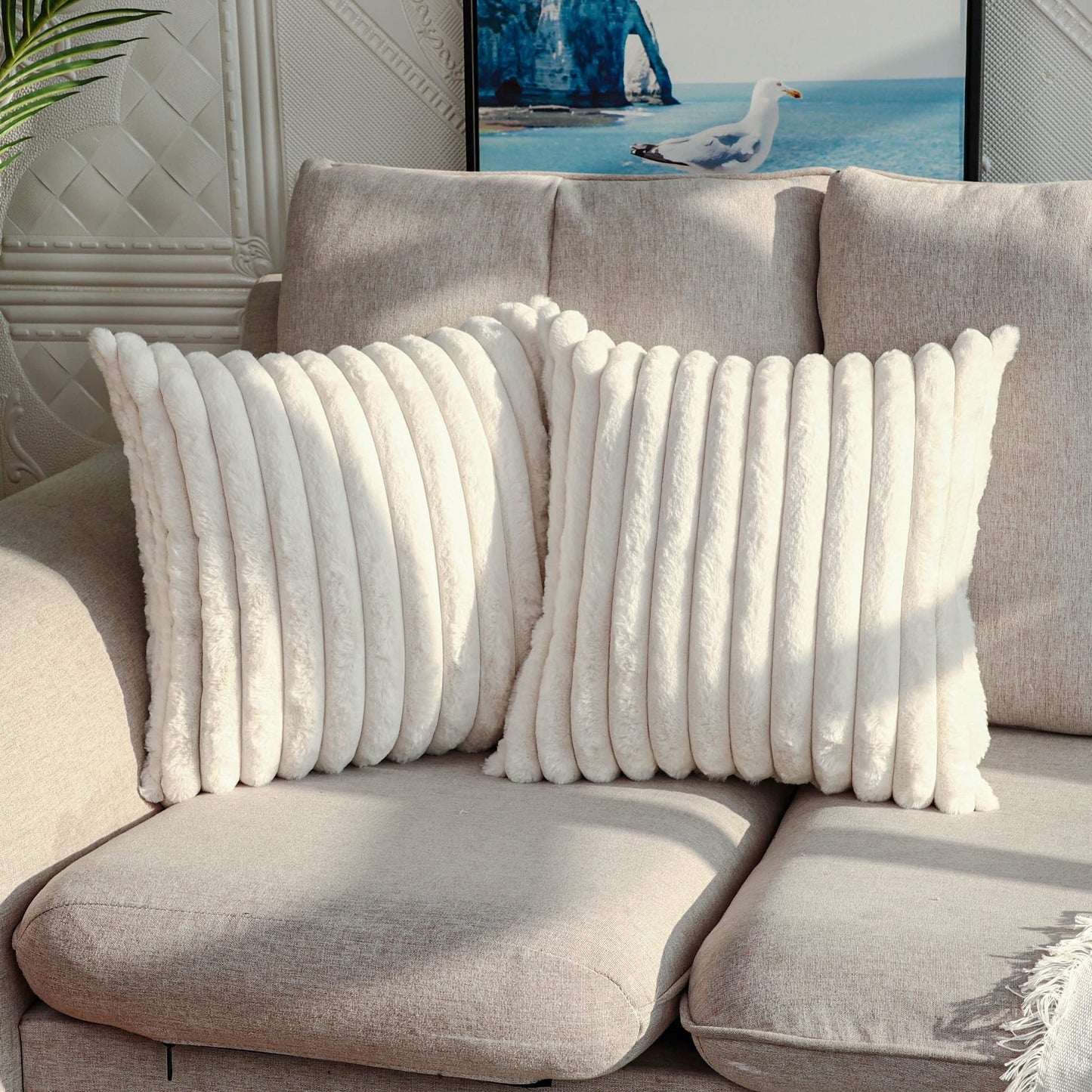 2pcs set, artificial fur plush decorative pillowcase, Wabi-Sabi style pillowcase for bed, bolster cover