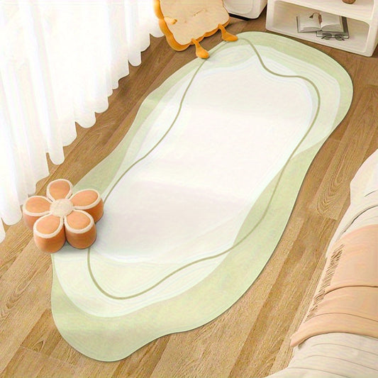 Light Green Irregular Bedroom Mat | Soft, Durable, Non-Slip, Machine Washable Striped Mat