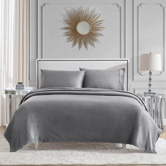 Four-piece bedding setPlush Grey Full Size 4pcs Sheet Set Soft and Cozy BeddingFour-piece bedding set